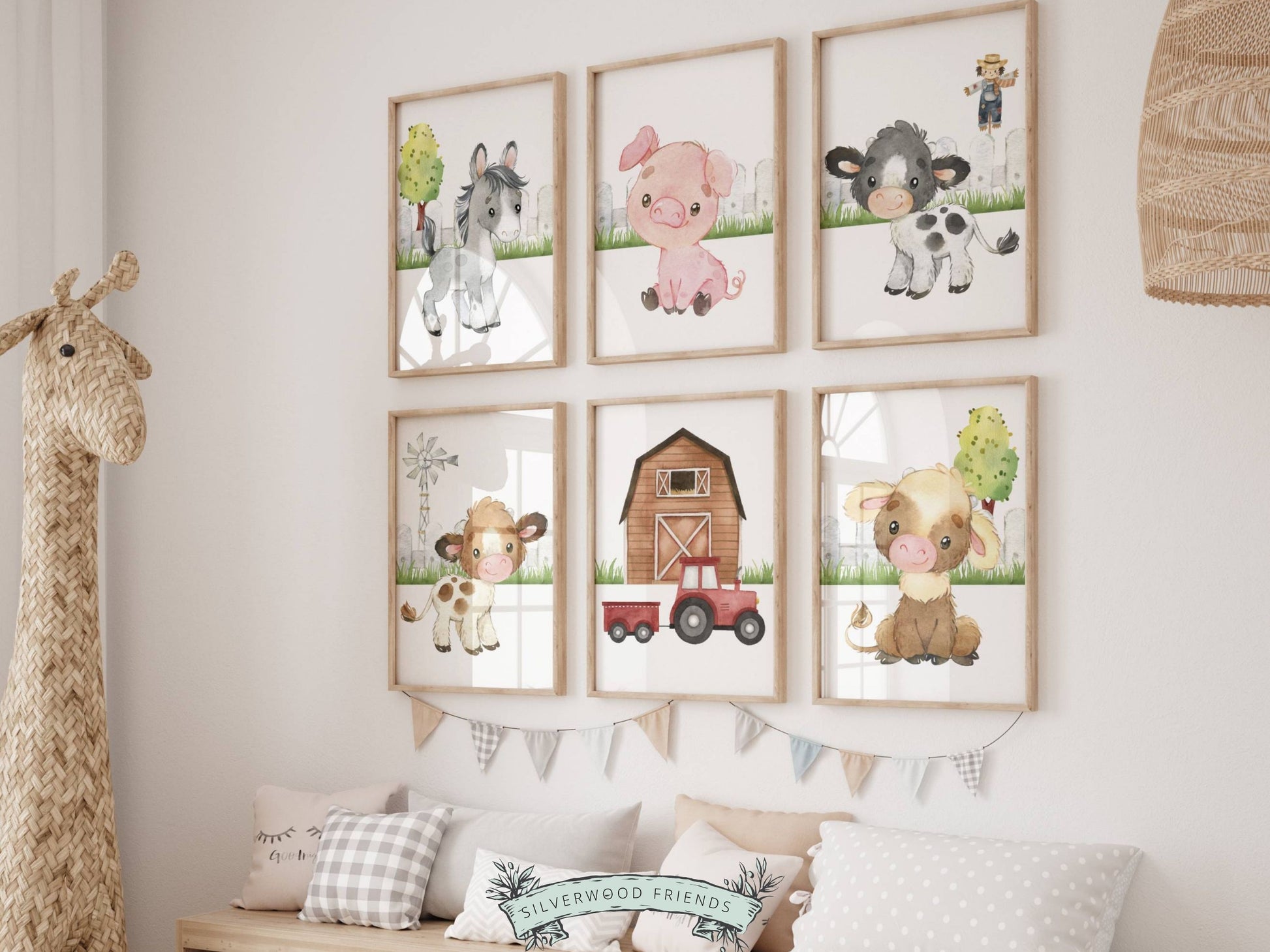 Our Baby Farm Nursery Prints features adorable watercolour farm animals, barnyard and tractor and is perfect for your farm nursery decor or as a unique farm baby shower gift.