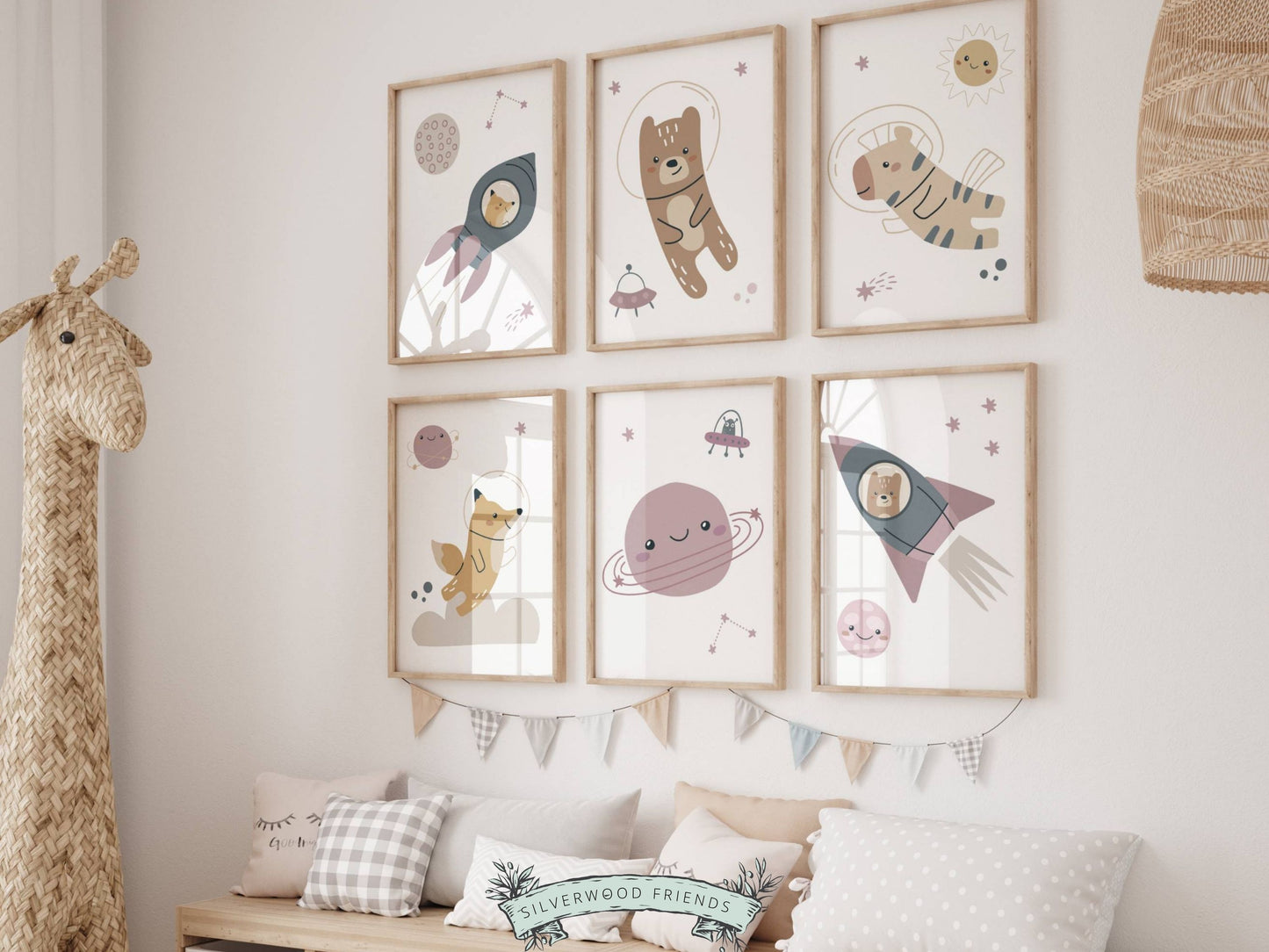 Girls Pink Outer Space Nursery Prints