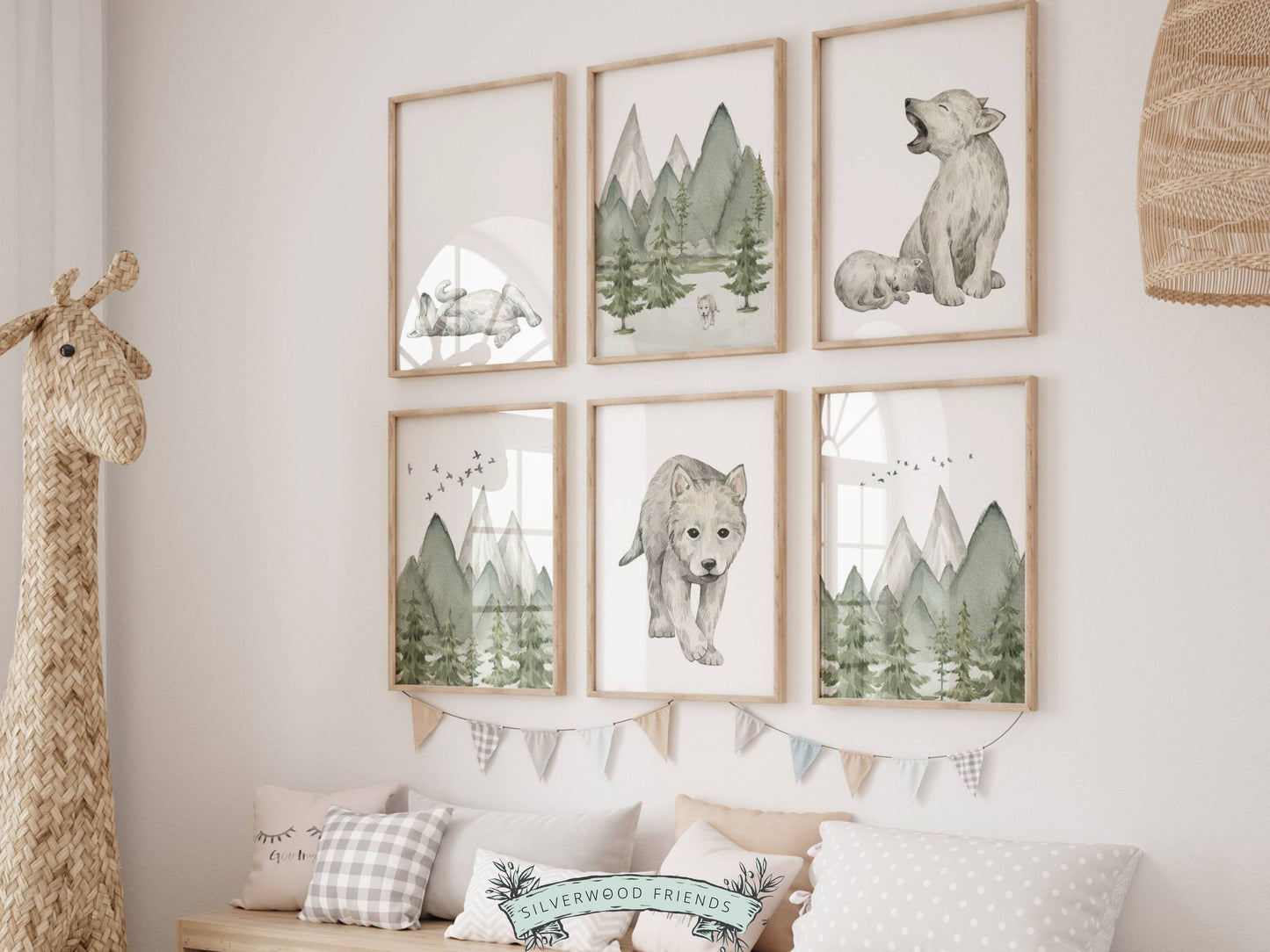 Our adorable Baby Wolf Nursery Prints Set of 6 are the perfect addition to your baby's woodland nursery or baby wolf nursery decor. It also makes a unique baby shower gift.