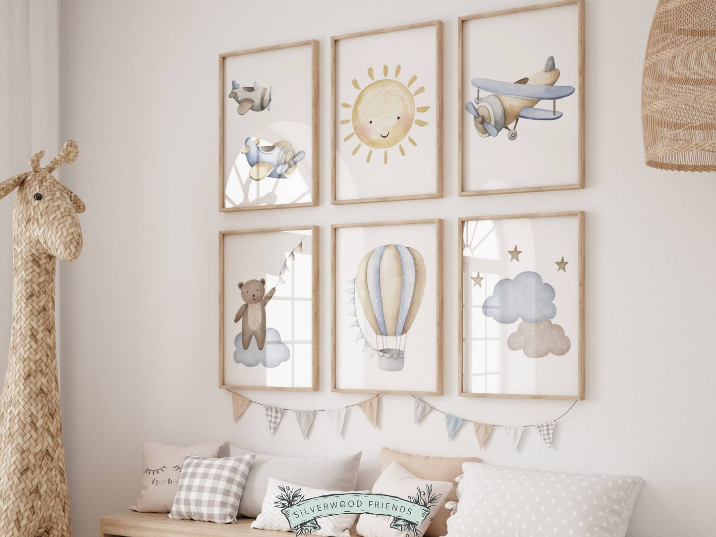 Plane and Balloon Nursery Prints Set of 6