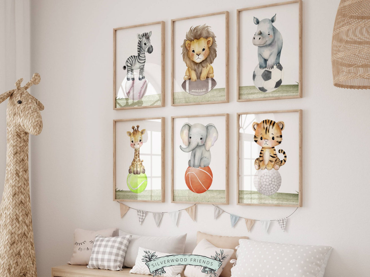 Safari Animals on Sports Balls Nursery Prints