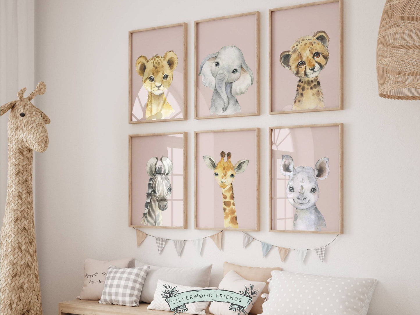 Pink Safari Jungle Animal Nursery prints