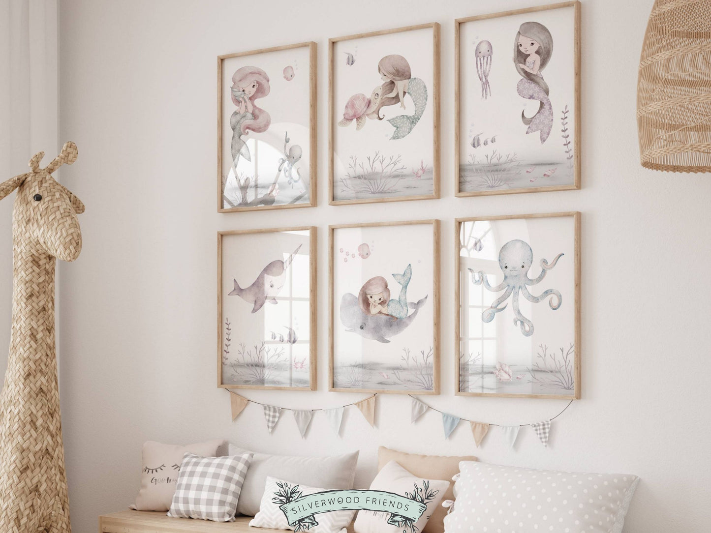 Pastel Mermaid Nursery Prints Set of 6