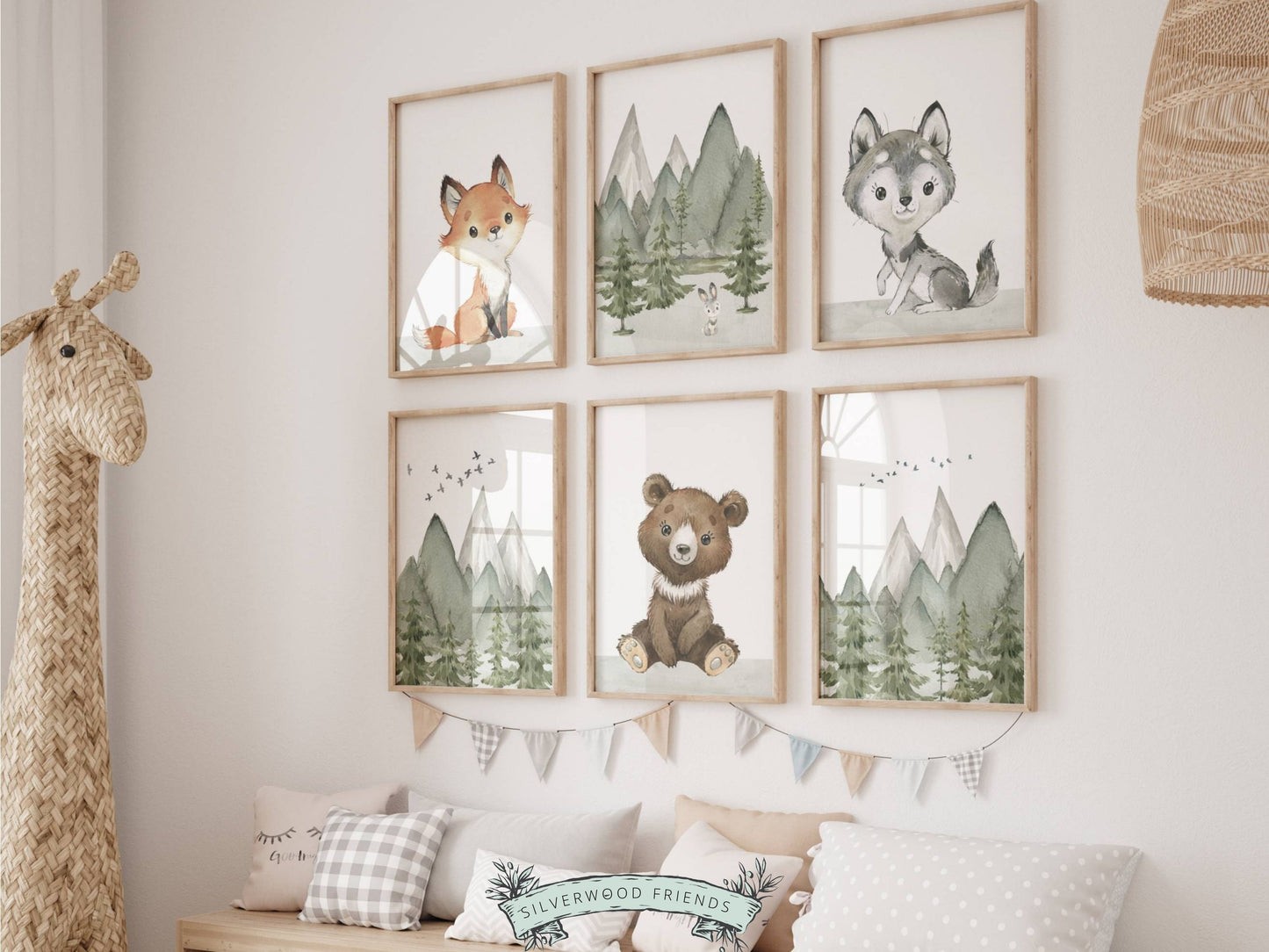 Set of 6 Woodland Baby Animal Nursery Prints