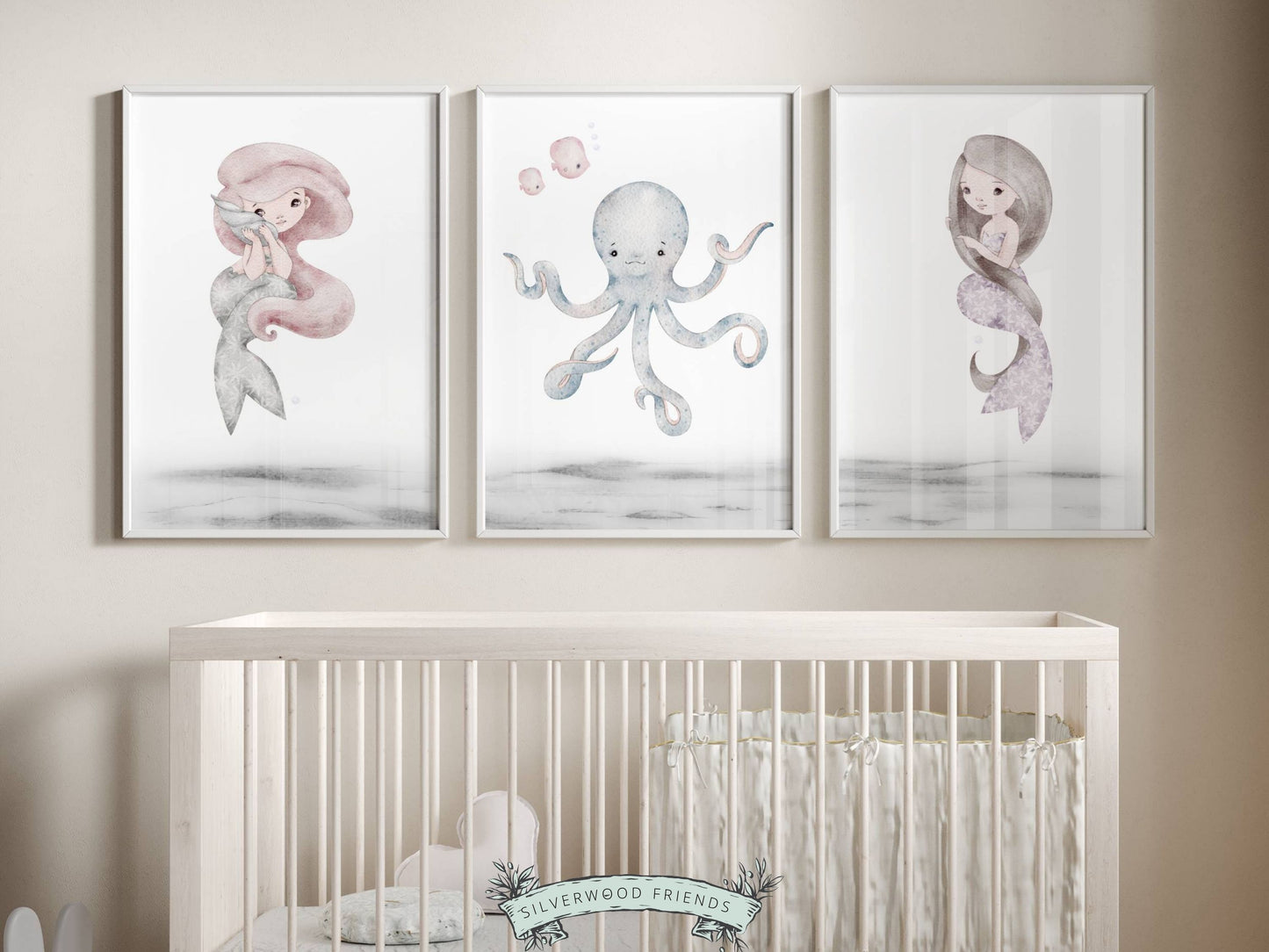 Pastel Mermaid Nursery Print Set of 3