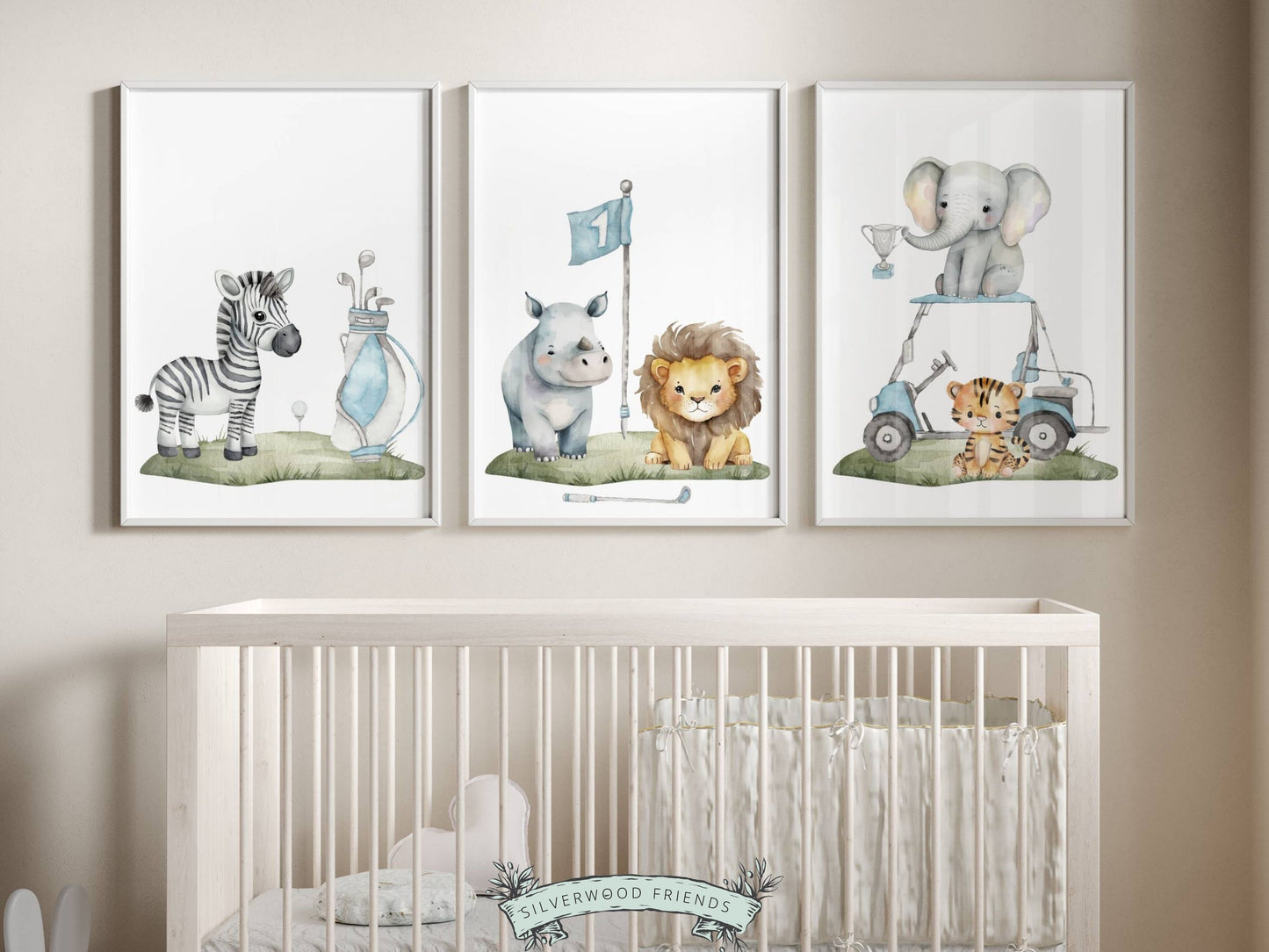 Safari Animal Golf Nursery Prints