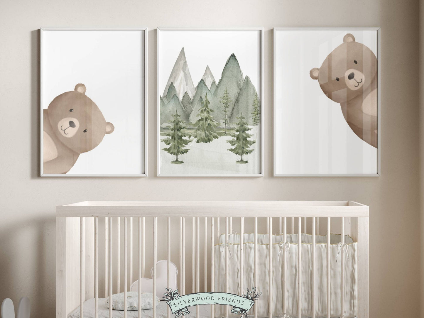 Peeking Bear Forest Nursery Prints