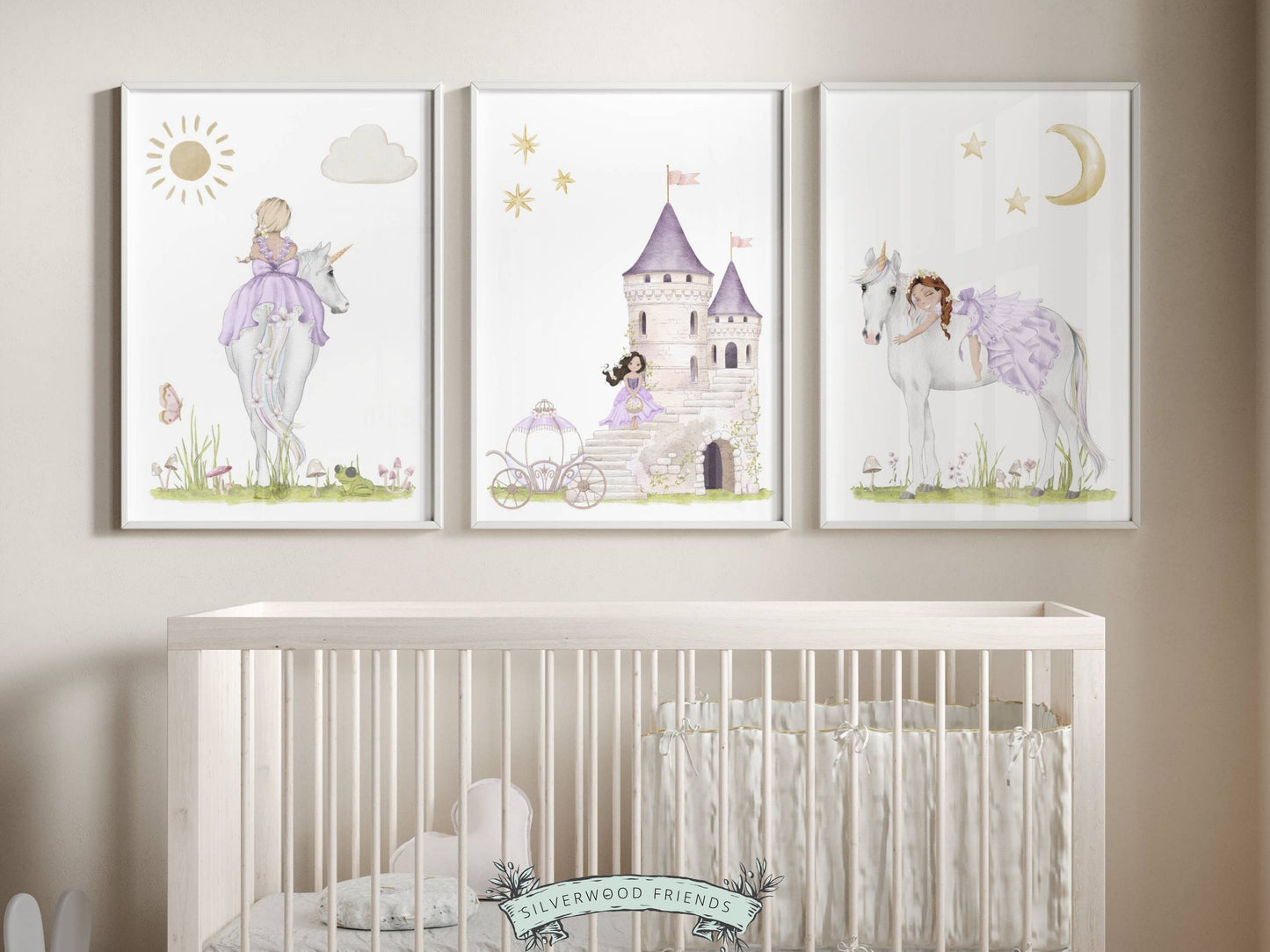 Purple Princess Unicorn Nursery Prints