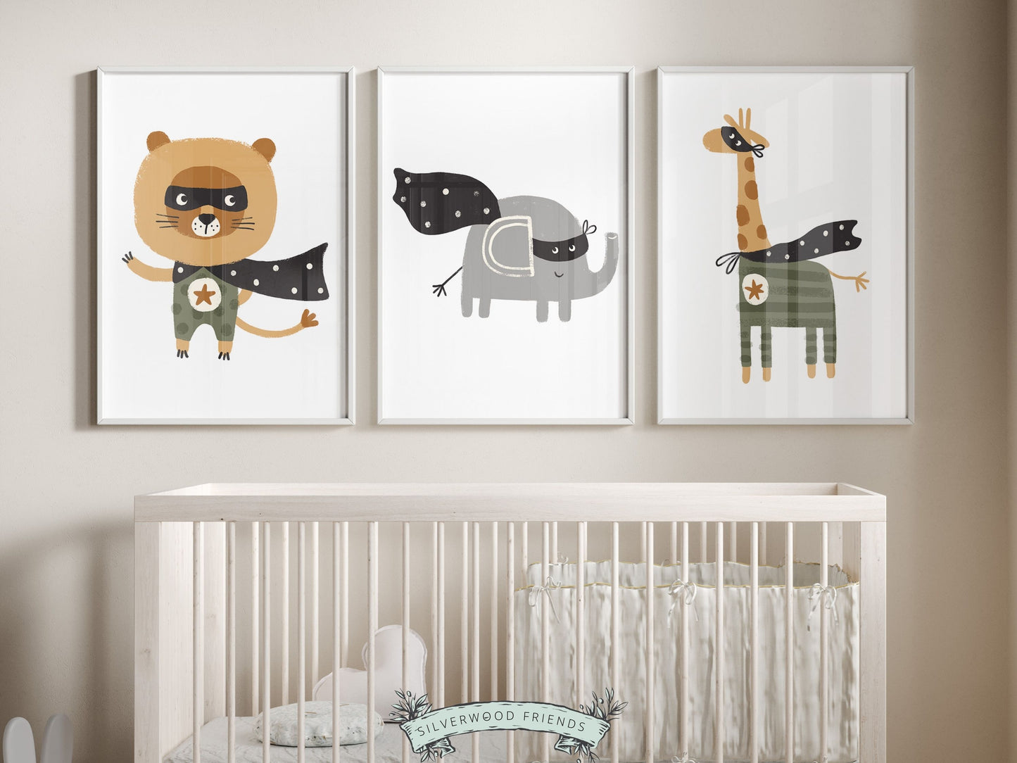 Superhero Safari Animals Nursery Prints