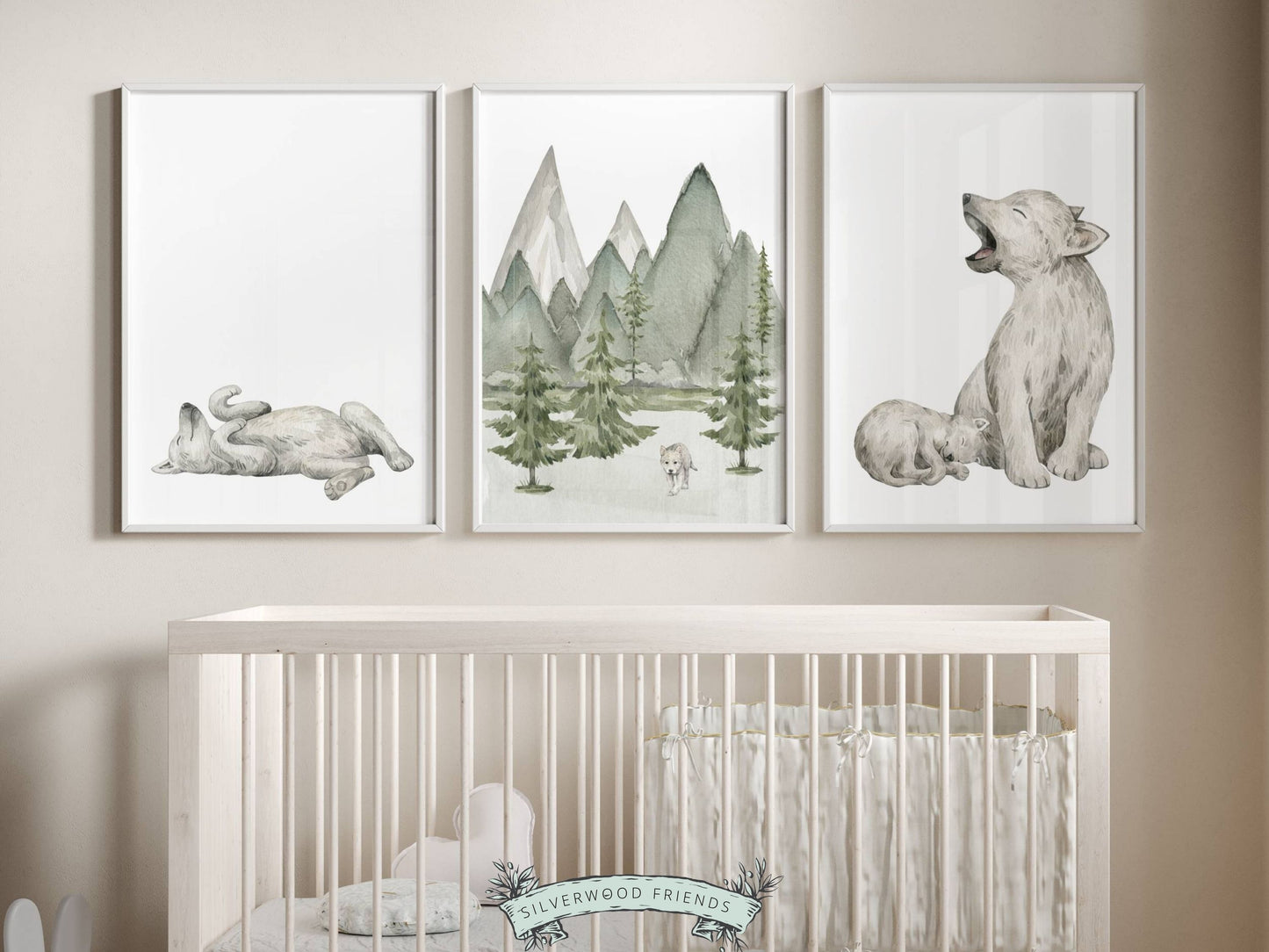 Set of 3 Baby Wolf Nursery Prints