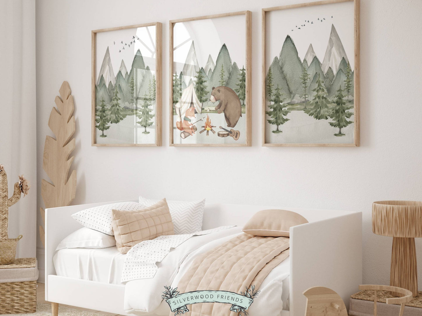 Our adorable baby bear and fox camping nursery prints are the perfect addition to your baby's woodland nursery decor and also make a lovely woodland baby shower gift.