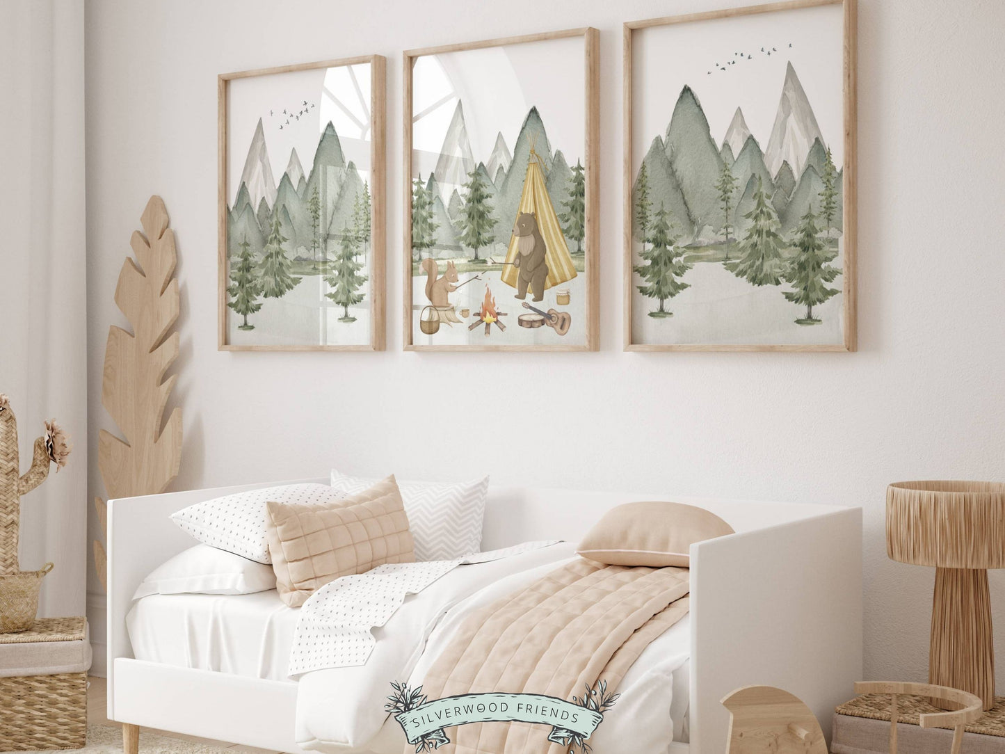 Our adorable bear and squirrel camping nursery prints are the perfect addition to your baby's woodland nursery decor and also make a lovely woodland baby shower gift.