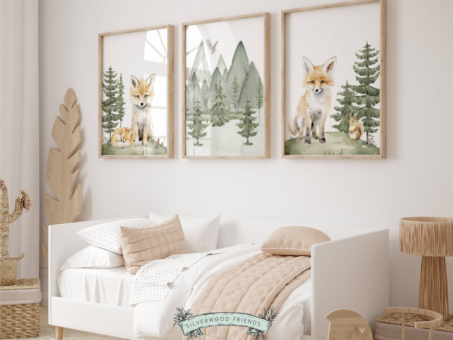 Our cute Set of 3 Baby Fox Nursery Prints featuring watercolour baby fox cubs surrounded by woodland forests is the perfect addition to your baby's woodland nursery decor or nature themed nursery decor and makes a unique woodland baby shower gift.