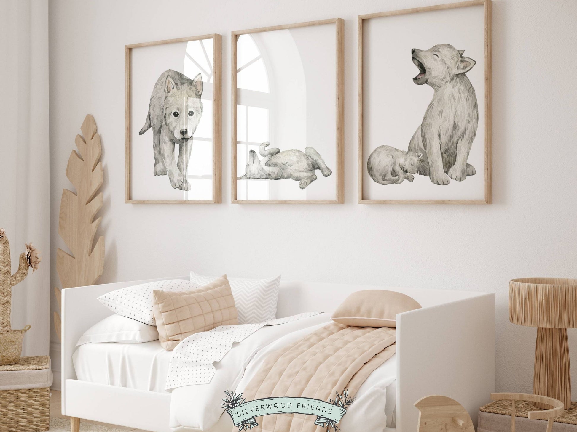 Our cute Baby Wolf Nursery Print Set of 3 is the perfect addition to your baby's wolf nursery decor or woodland nursery. It also makes a thoughtful wolf baby shower gift.