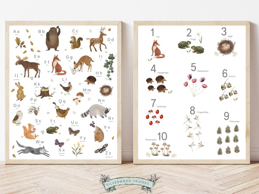 Learn the alphabet and numbers and update your woodland nursery decor with this beautifully illustrated Woodland Alphabet and Numbers Poster, featuring gorgeous watercolour woodland animal and nature illustrations.