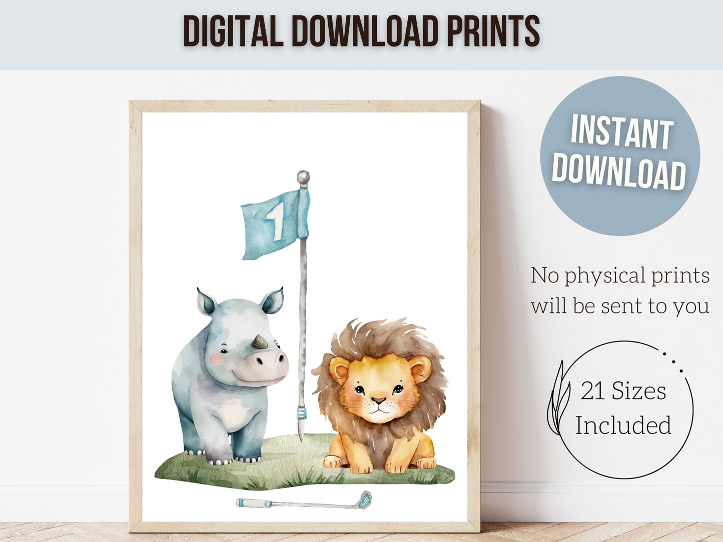 Safari Animal Golf Nursery Prints