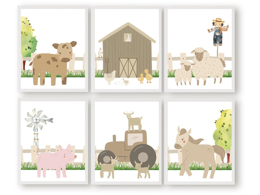 Our Baby Farm Animal Nursery Prints featuring adorable baby farm animals in a calming neutral colour palette, is perfect for your farm nursery decor or as a unique gender neutral farm baby shower gift.