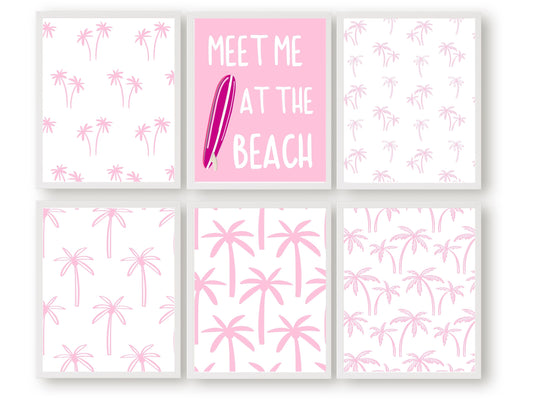 Meet Me At The Beach Pink Beachy Prints - Set of 6