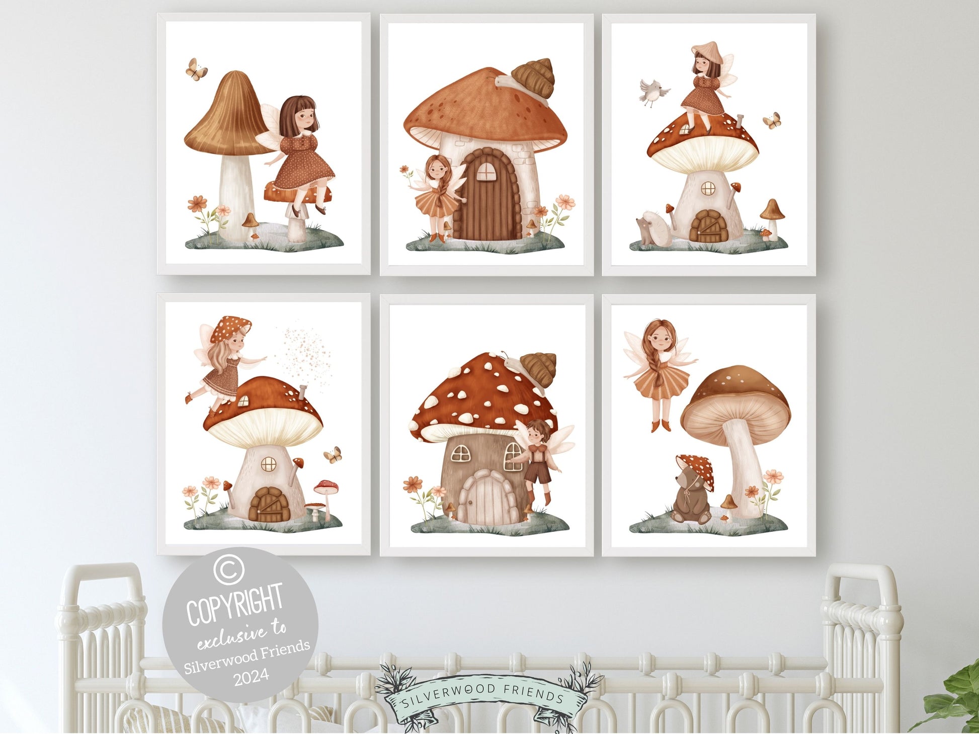 Embrace the enchantment with our delightful Set of 6 Fairy Nursery Prints featuring fairies, fairy houses, butterflies and wildflowers.