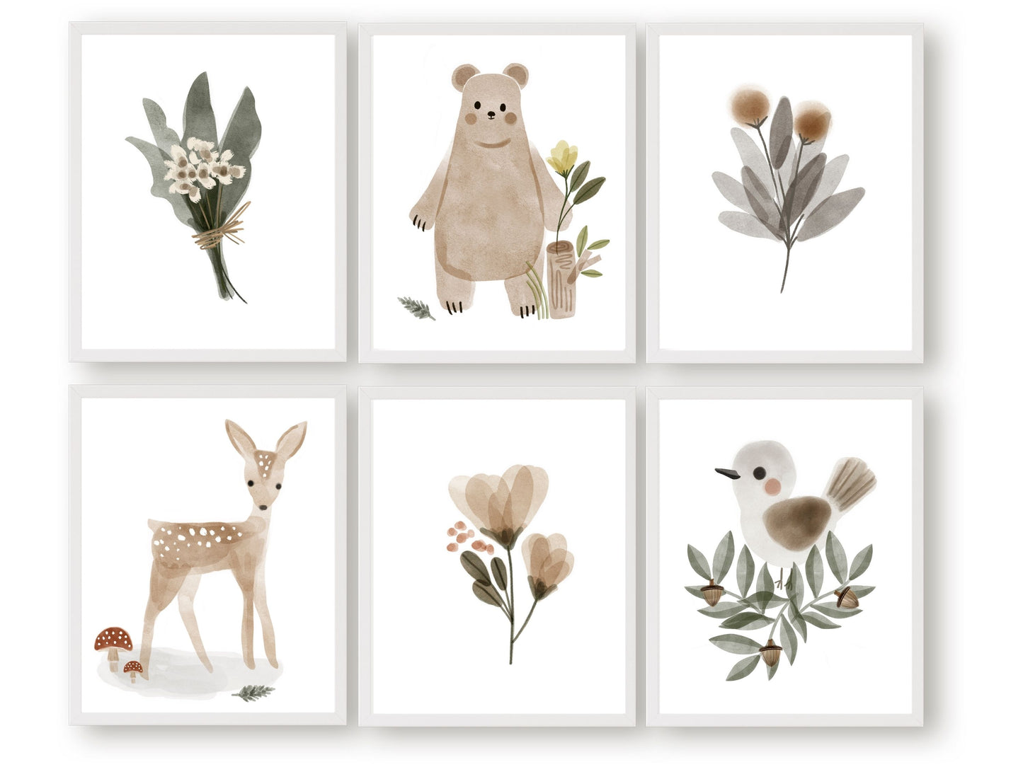 These adorable watercolour Woodland Animal Prints featuring a bear and fawn with boho floral elements will transform your child's room and is the perfect addition to your baby's woodland nursery decor or as a gender neutral baby shower gift.