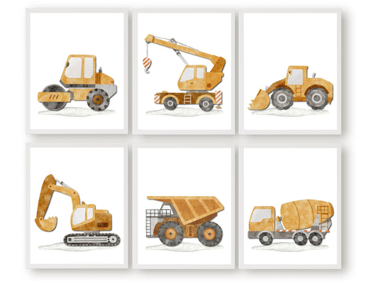 Discover the perfect addition to your boys nursery decor with our Construction Nursery Prints Set of 6. Featuring beautiful watercolour construction vehicles, it is perfect for your transport nursery decor or as a boys baby shower gift.