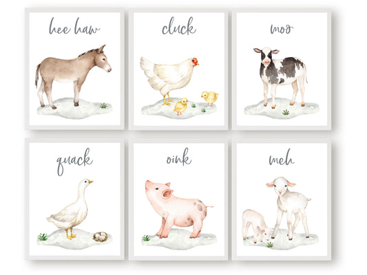 Our Farm Animal Nursery Prints feature gorgeous watercolour baby farm animals in a gender neutral colour palette and is perfect for your farm nursery decor or as a unique farm farm baby shower gift.