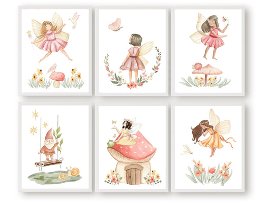 Our gorgeous Girls Fairy Nursery Prints Set of 6 with watercolour fairies and wildflower meadow flowers is perfect for your baby girls nursery decor and fairy nursery decor and also makes a unique baby shower gift.