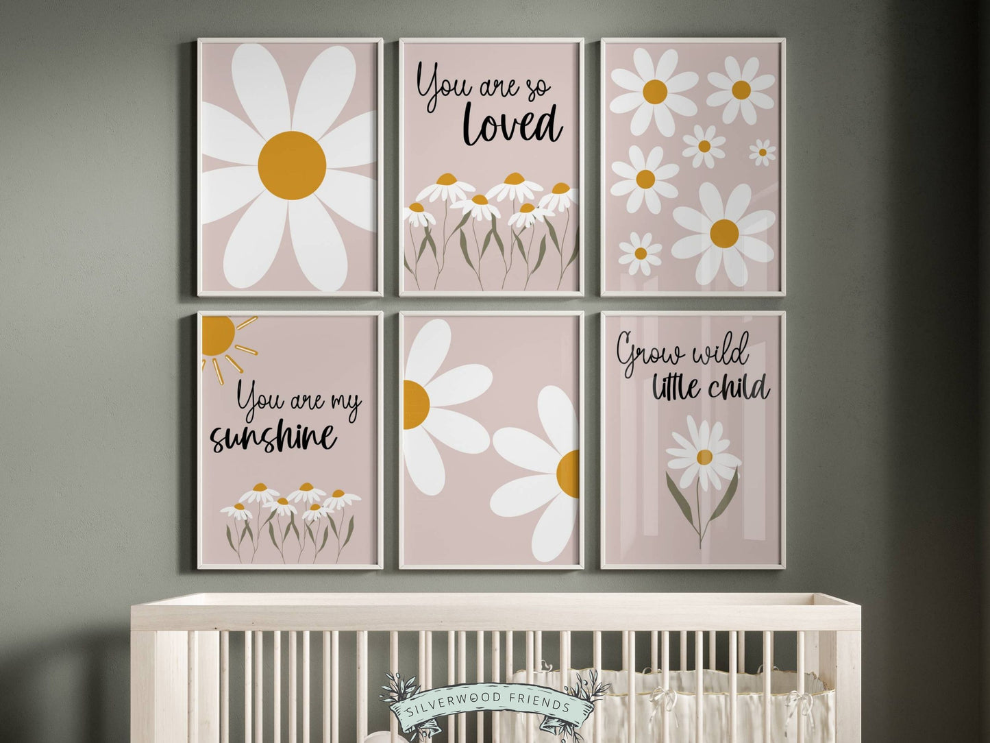 Add a touch of delicate charm to your baby girl's nursery decor or surprise a loved one with a unique daisy themed baby shower gift, with our Set of 6 Pink Daisy Nursery Print Set.