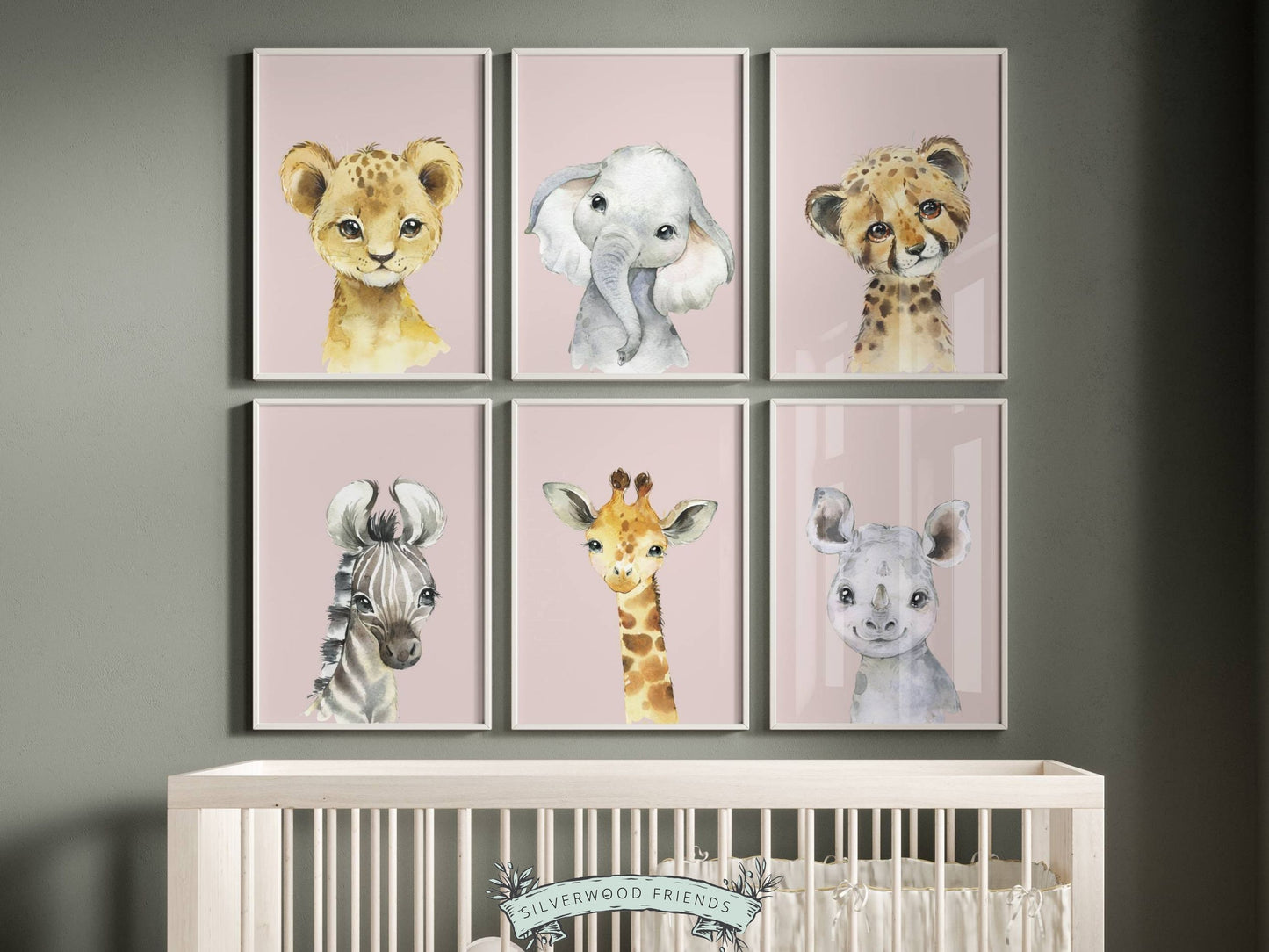 Pink Safari Jungle Animal Nursery prints