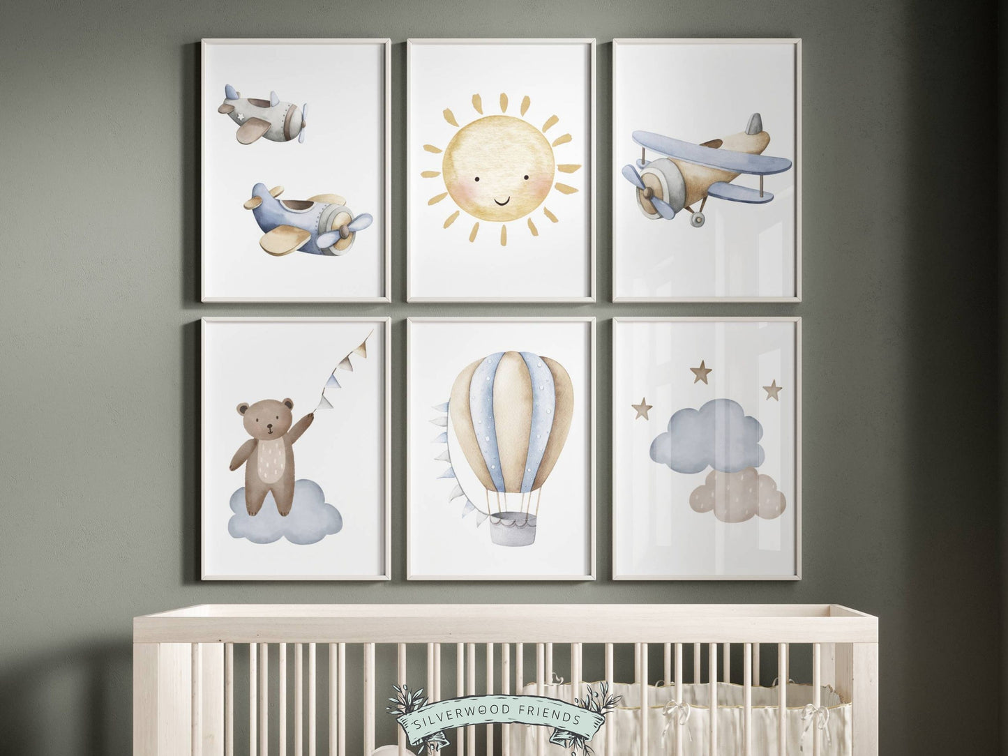 Plane and Balloon Nursery Prints Set of 6