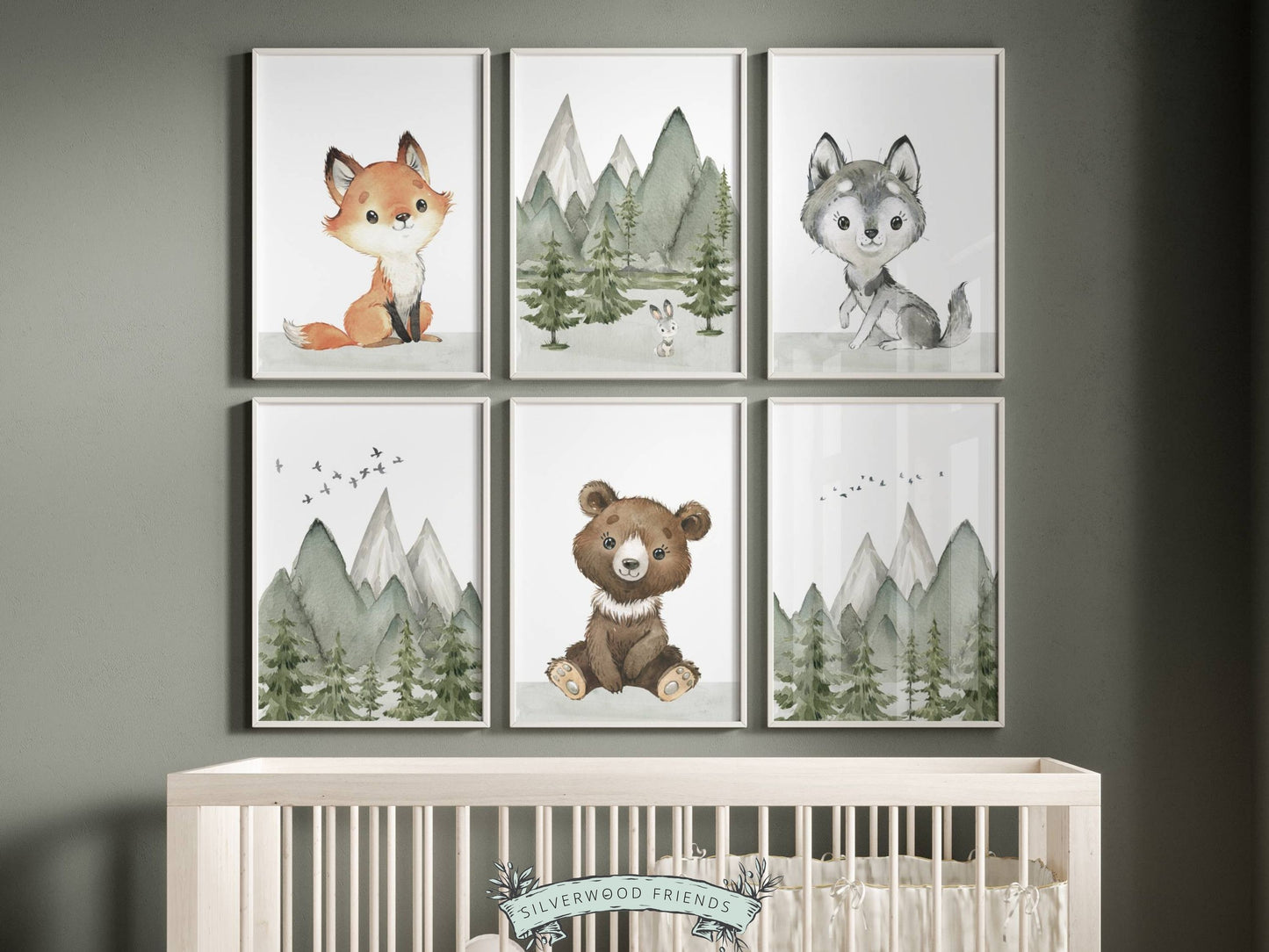 Set of 6 Woodland Baby Animal Nursery Prints