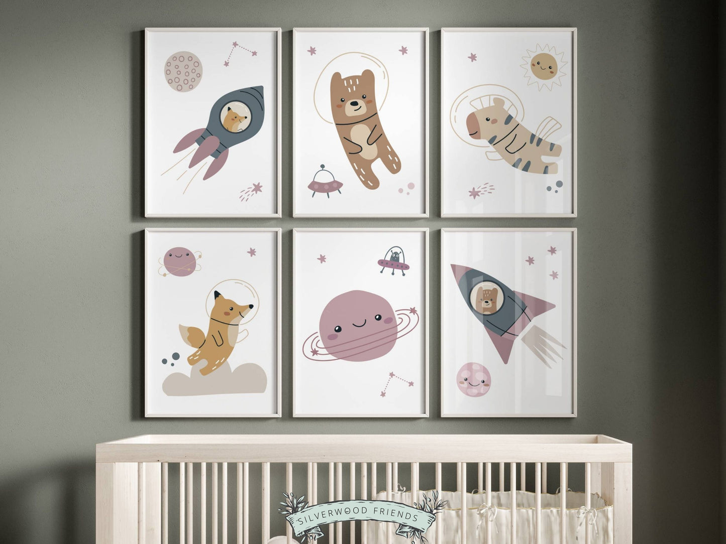 Girls Pink Outer Space Nursery Prints