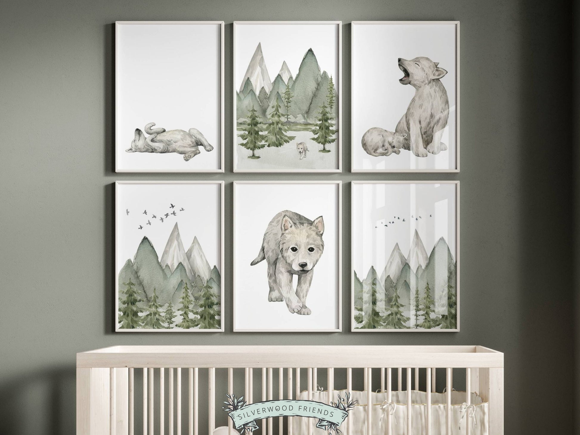 Our adorable Baby Wolf Nursery Prints Set of 6 are the perfect addition to your baby's woodland nursery or baby wolf nursery decor. It also makes a unique baby shower gift.