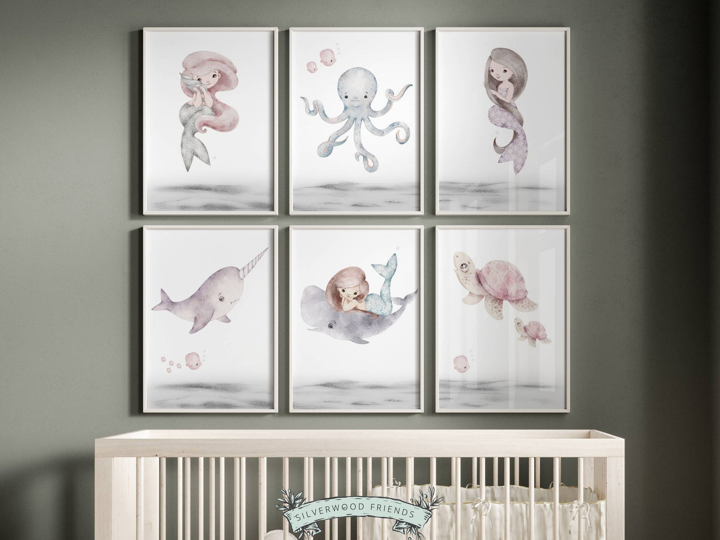 Pastel Mermaid Nursery Print Set of 6