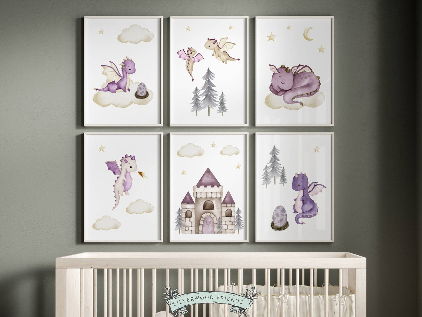 Girls Baby Dragon Nursery Print Set