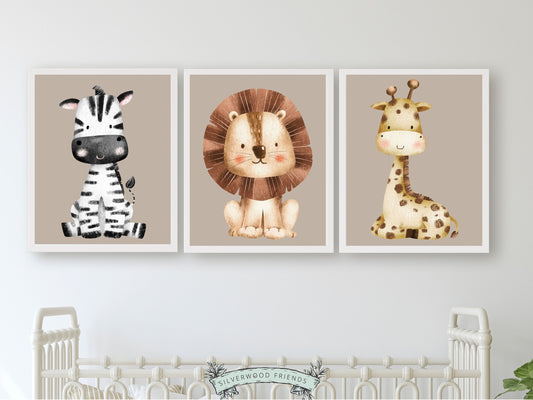 Beige Safari Nursery Prints