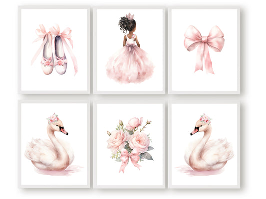 Set of 6 Ballet Nursery Prints. Perfect for your ballet nursery decor or dance inspired bedroom, these charming prints add an elegant touch to your baby girl's room inspiring dreams of graceful twirls and makes a unique baby shower gift.