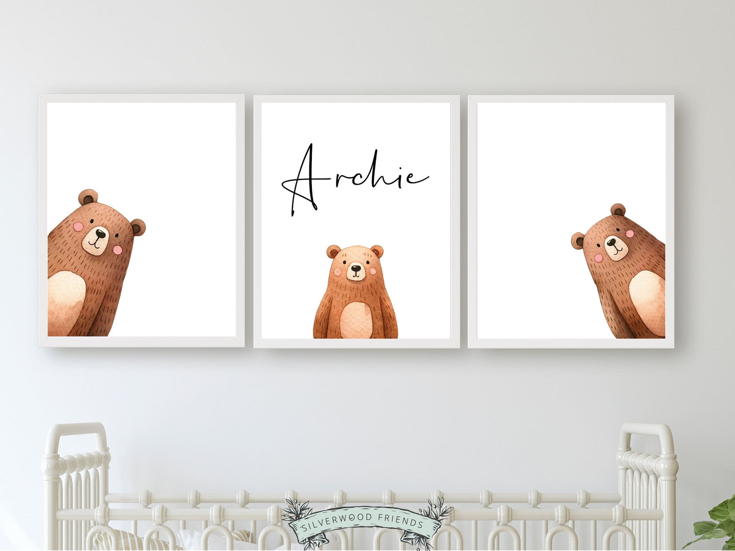 Create a personalised touch in your baby's nursery or gift a cherished keepsake with our delightful Set of 3 Peeking Bear Nursery Prints. Part of our ORIGINAL and BEST SELLING Peeking Bear Nursery Print Collection and features adorable peeking brown bears with your custom name.