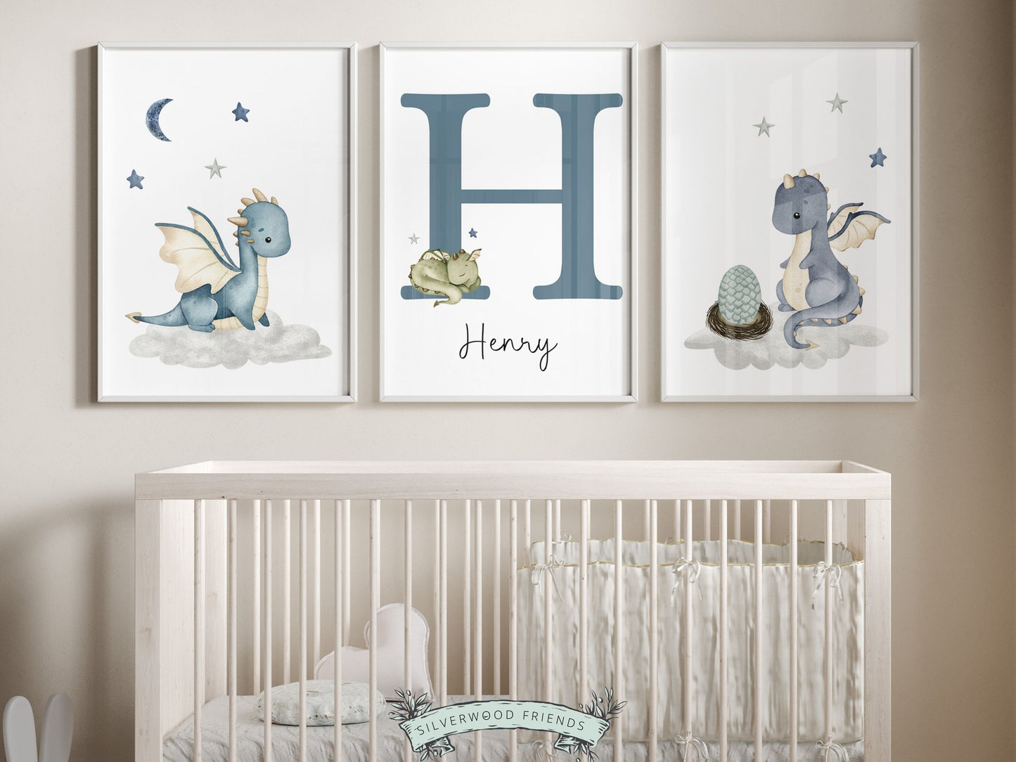 Dragon Nursery Prints Set of 3 - Personalised