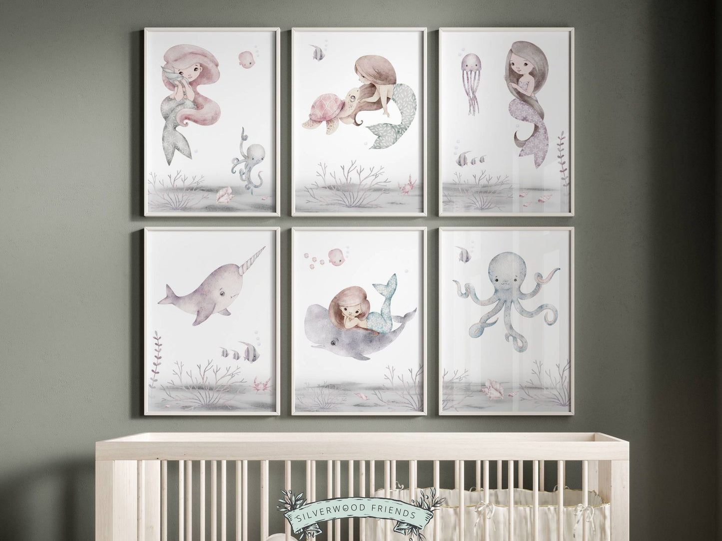 Pastel Mermaid Nursery Prints Set of 6