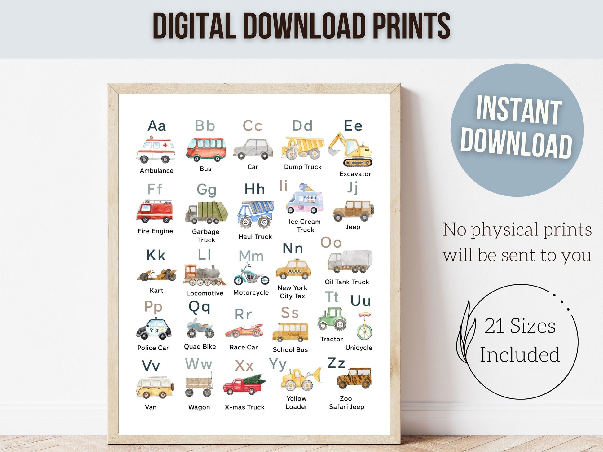 Transport Alphabet and Number Posters