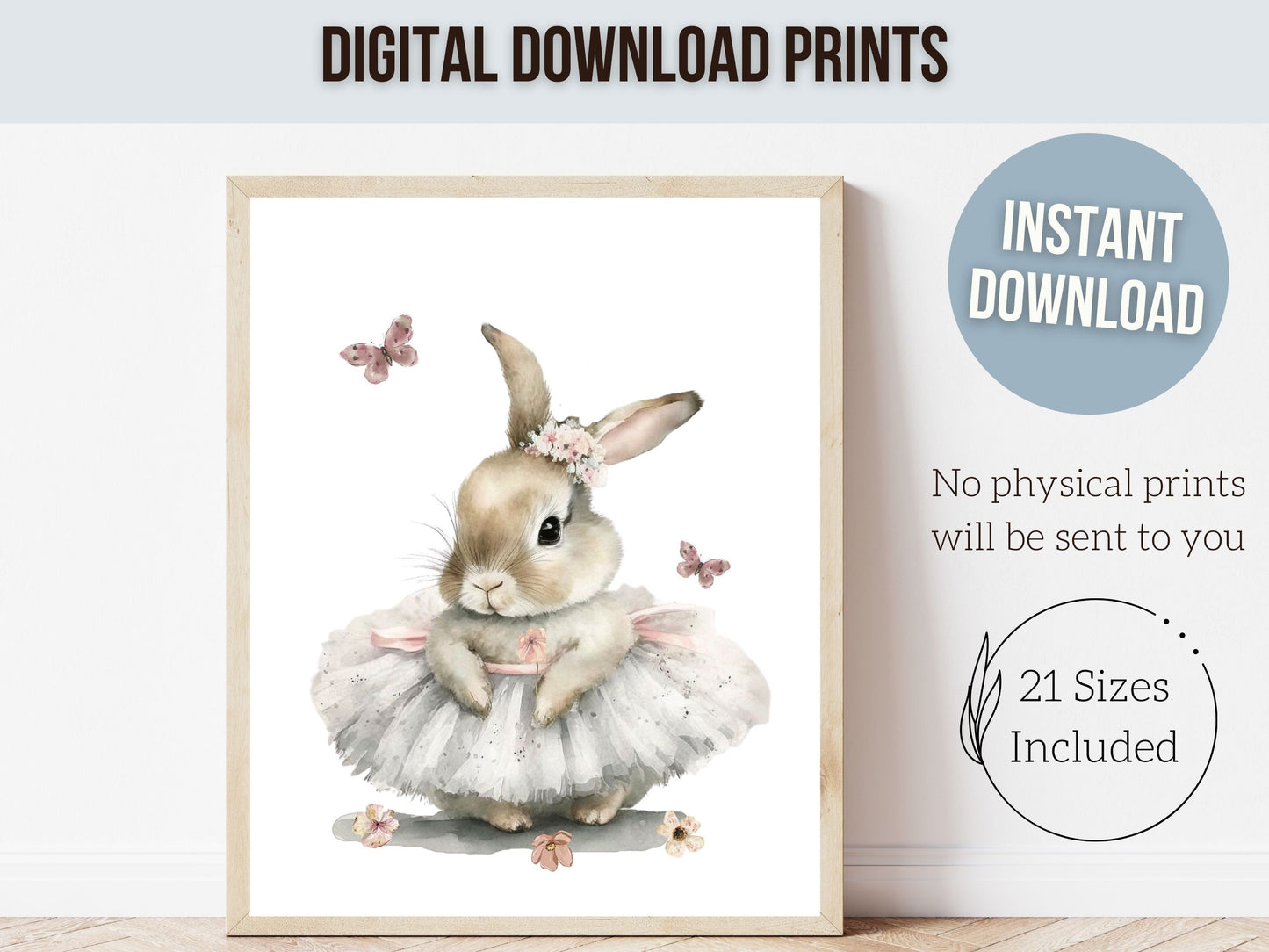 Bunny Nursery Prints, Bunny Nursery Wall Art, Wildflower Nursery Decor, Girls Ballet Nursery Bedroom Prints, Ballerina Nursery Digital Print