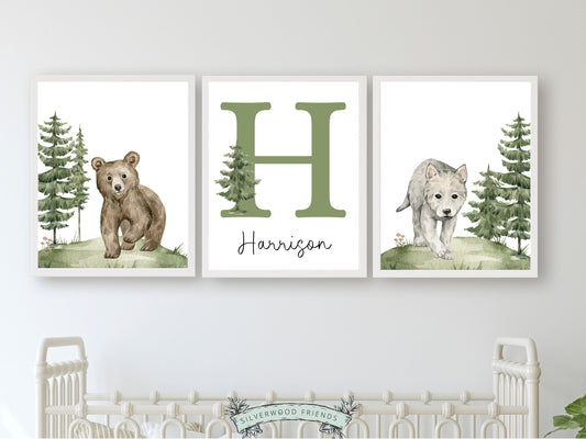 Create a personalised touch in your babys nursery or gift a cherished keepsake with our gorgeous watercolour baby bear and wolf custom name nursery prints. Perfect for your woodland theme nursery or as a unique gender neutral woodland baby shower gift.