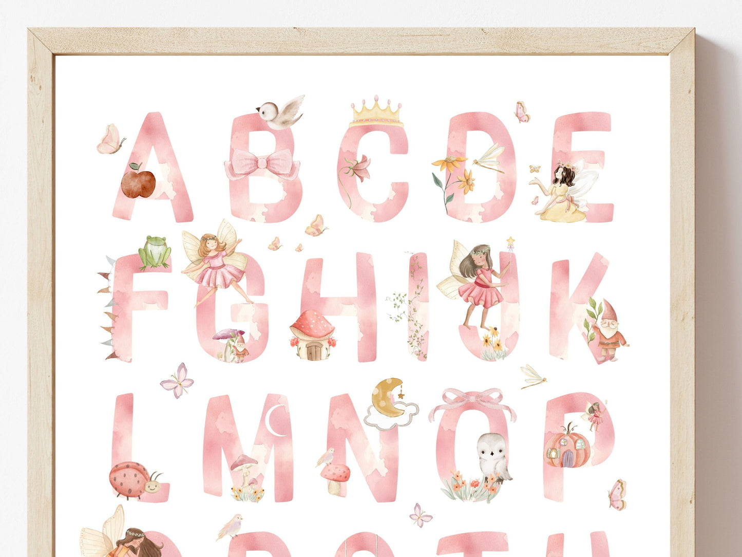 Fairy Alphabet Print, Baby Girls Fairytale Nursery Decor, Fairy Nursery Decor, Baby Girl Room Decor, Woodland Forest Fairies Digital Print