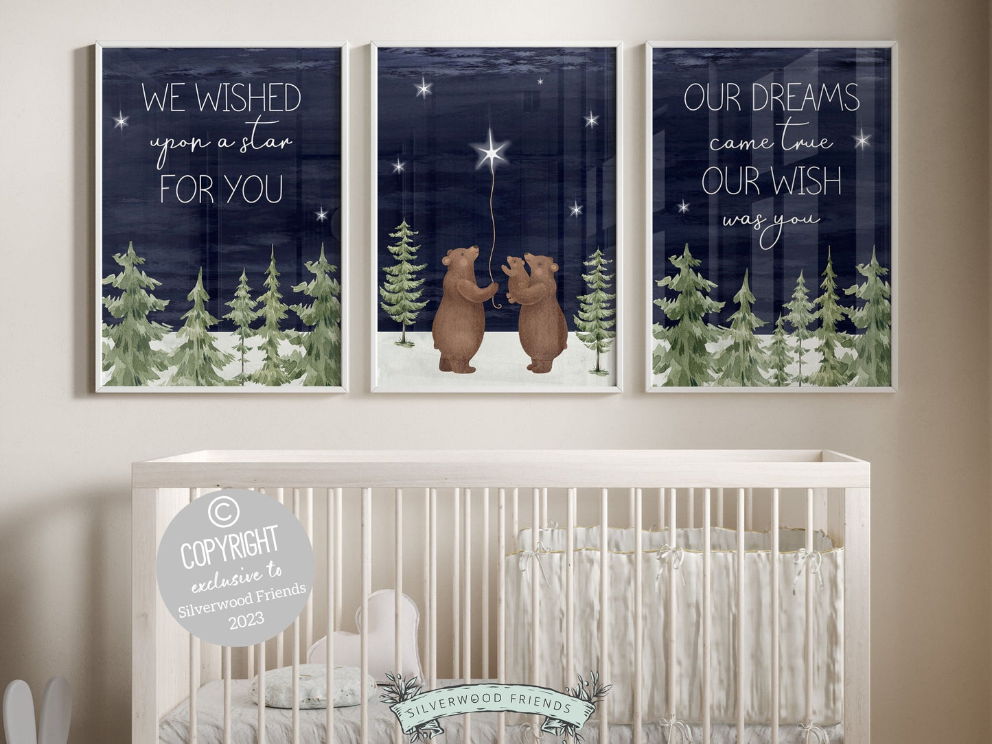 ORIGINAL Bear Nursery Print Gift For Newborn Woodland Forest Nursery Decor, Kids Room Night Sky Moon Nursery Decor Digital Download Print