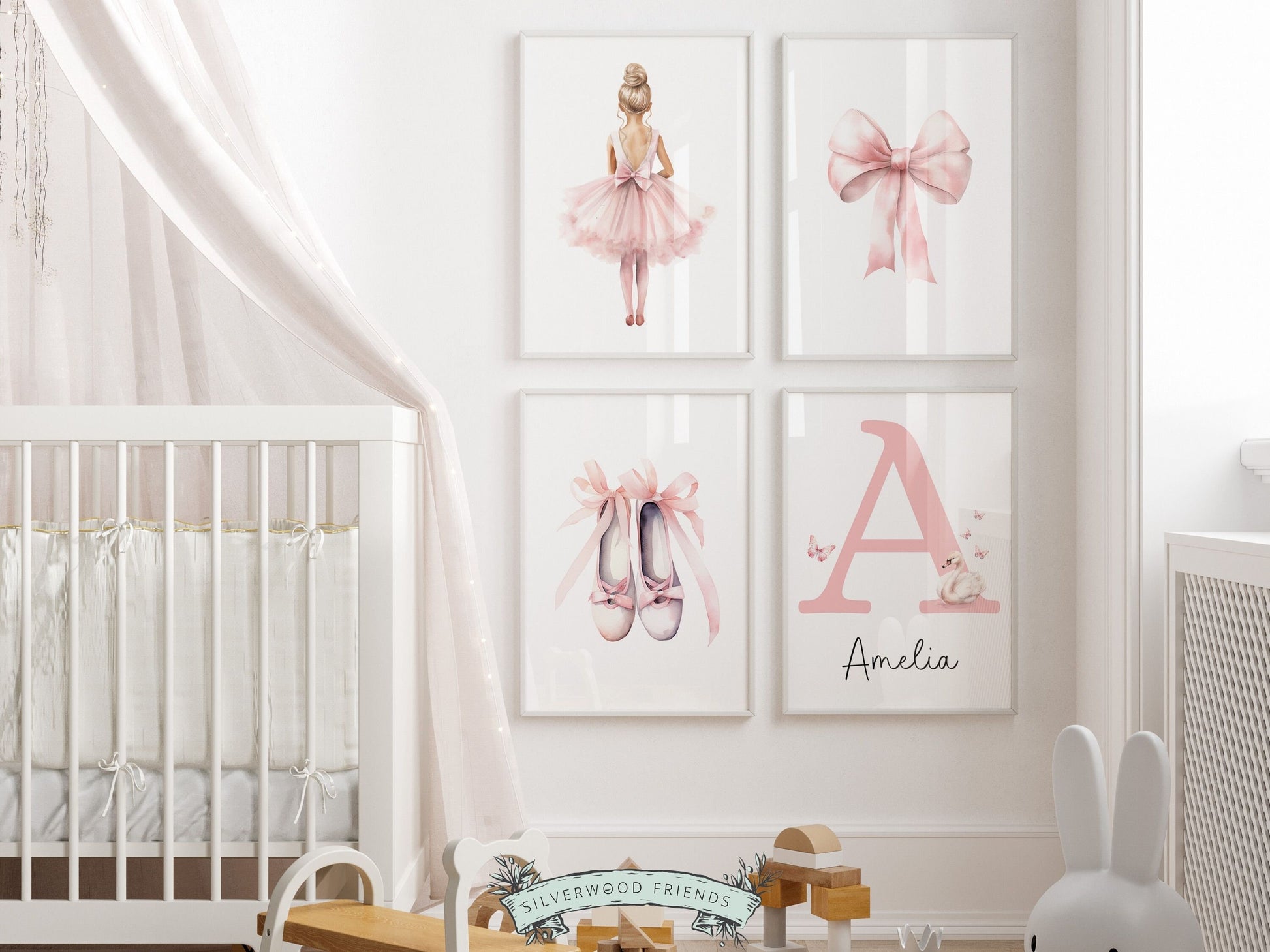 Baby Girls Ballet Nursery Prints, Girls Ballerina Nursery Bedroom Decor, Pink Ballet Nursery Wall Art, Ballet Printable Poster Digital Print