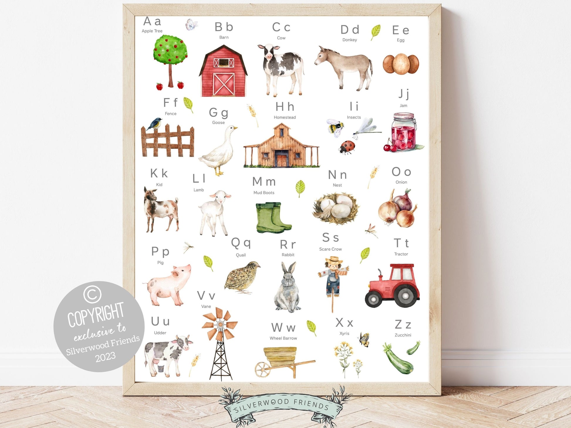 Discover the perfect addition to your farm nursery decor with our captivating Farm Alphabet Print, featuring beautiful watercolor images that bring the wonders of the farmyard to life