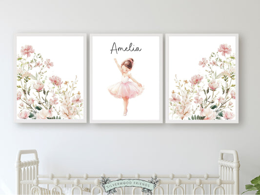 Elevate your baby girl's nursery with our exquisite custom Wildflower Ballet Nursery Name Prints, adorned with delicate pink watercolour wildflowers and a graceful little ballerina. A charming addition to your nursery decor and a heartfelt baby shower present, these prints add a touch of enchantment to any space.