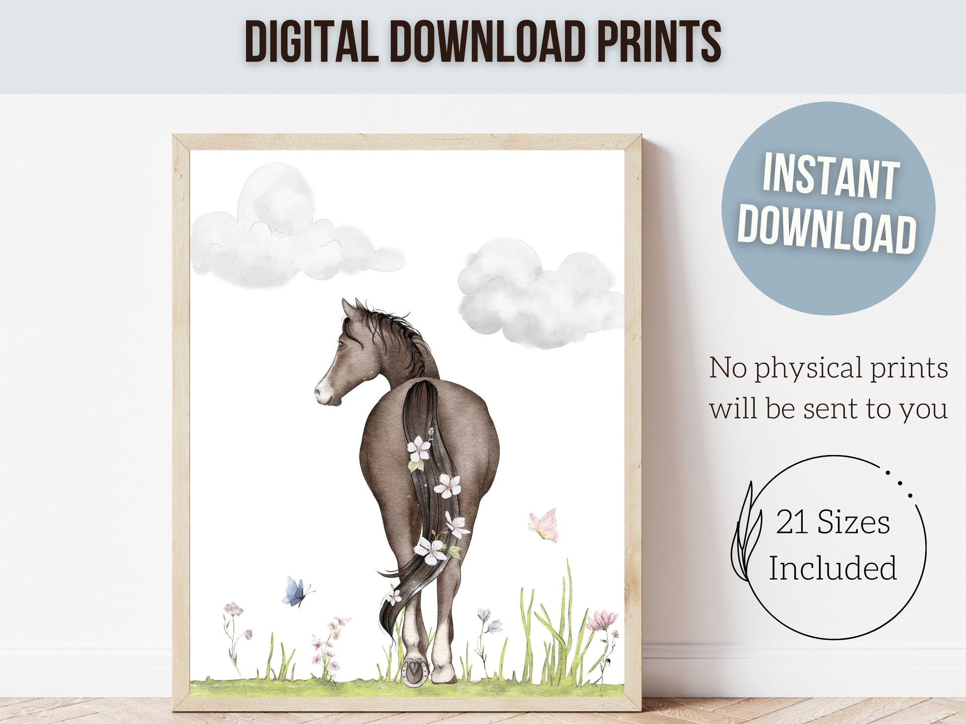 Horse Nursery Prints, Horse Nursery Decor, Girls Pony Nursery Print, Boys Cowboy Nursery Decor Kids Room Wall Decor Equestrian Digital Print