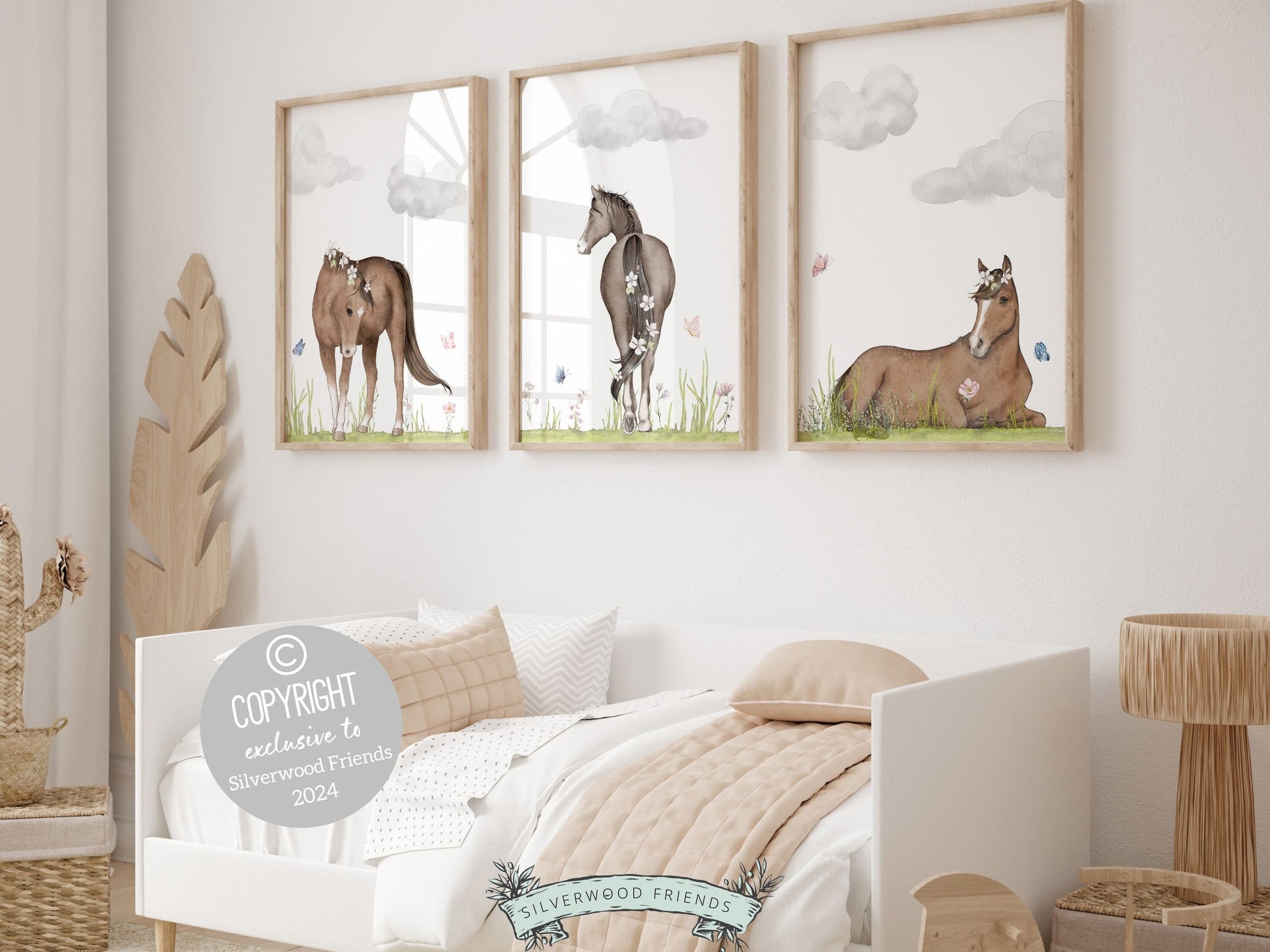 Horse Nursery Prints, Horse Nursery Decor, Girls Pony Nursery Print, Kids Room Wall Decor Wildflower Nursery Decor, Equestrian Digital Print